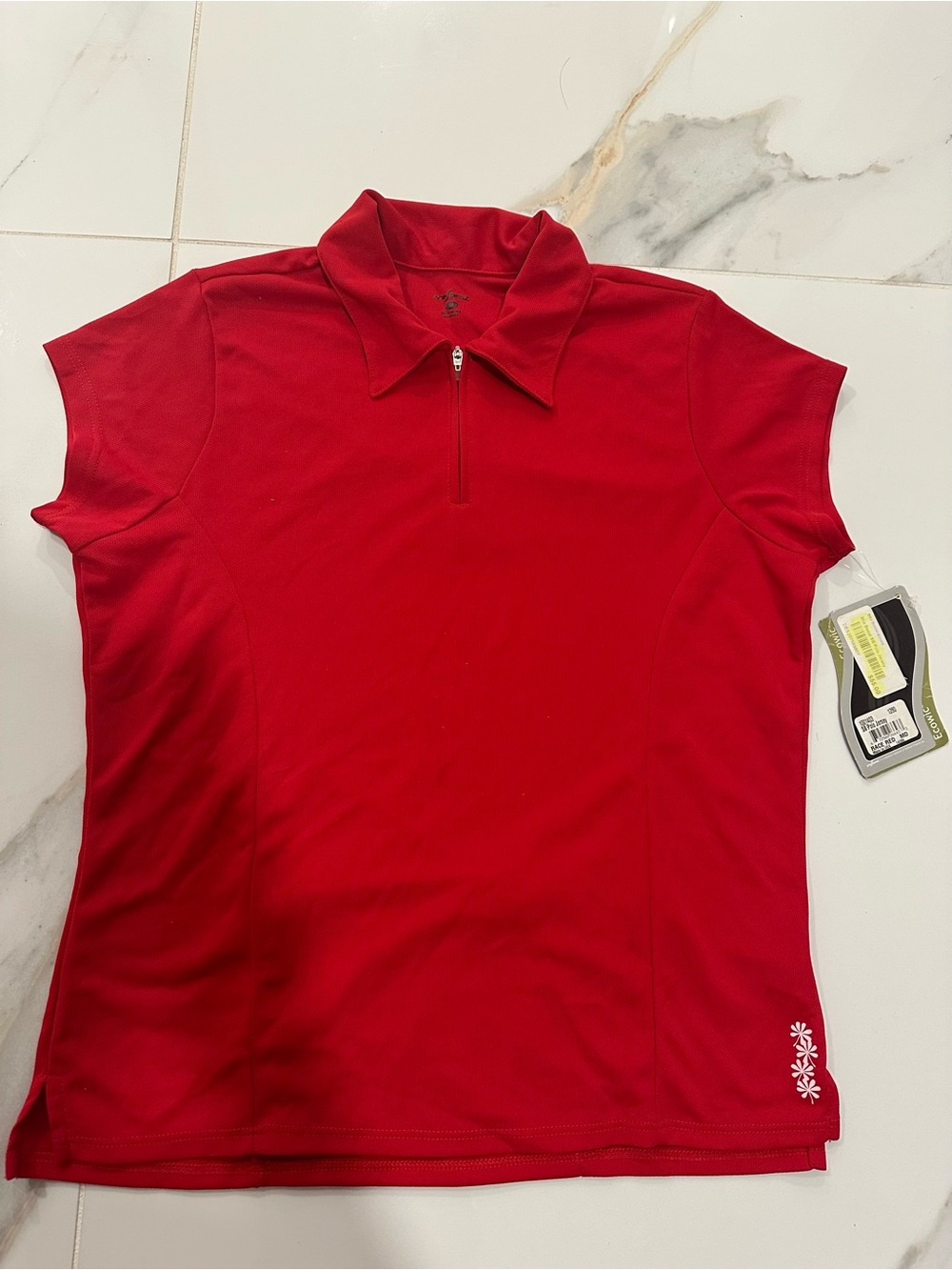 Women's Red Zip Polo Top